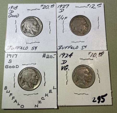 1917-S, 1918-D, 1924-D, 1927-D GOOD-FINE Circulated Conditions Buffalo Nickels as Pic'd. (1 of 8)