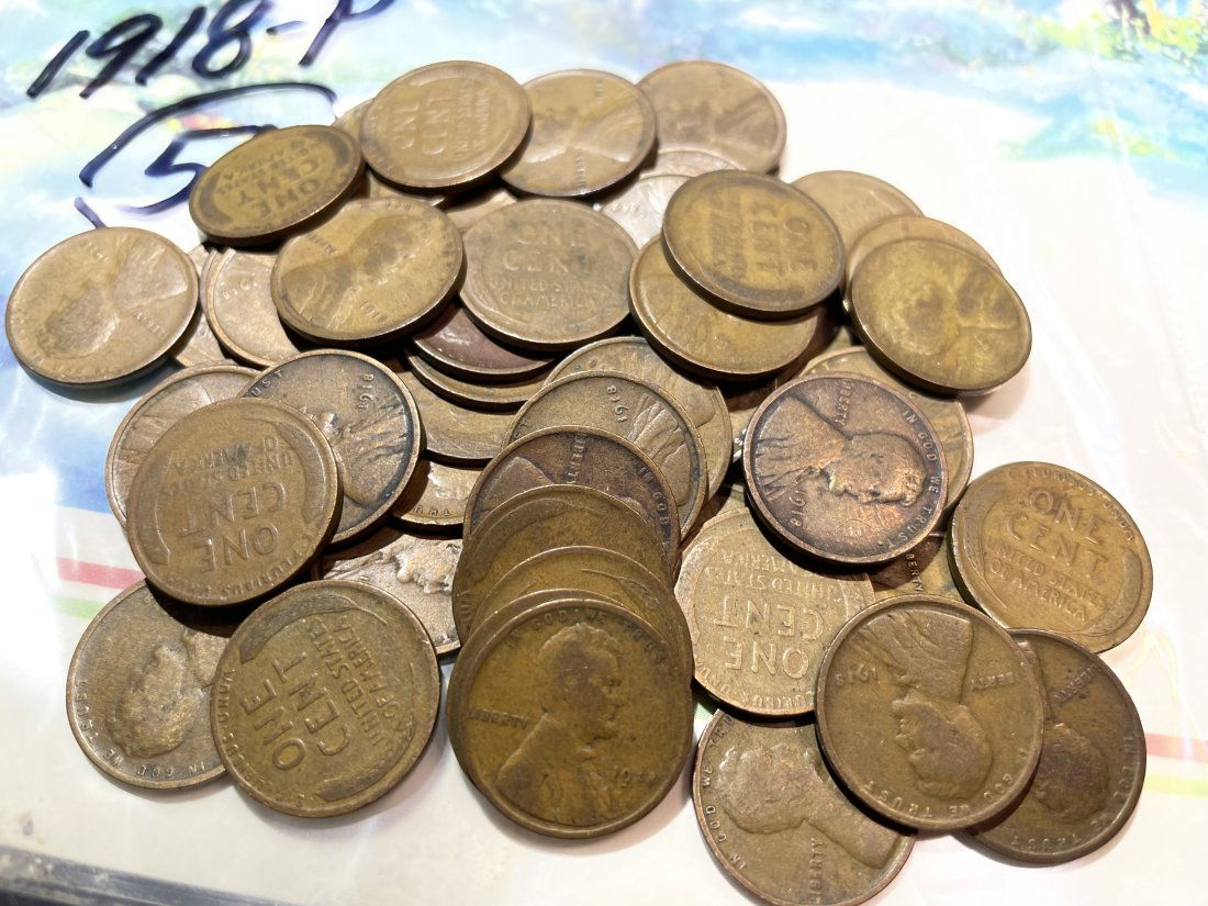 ROLL OF (50) 1918-P Circulated Condition Lincoln Cents as Pictured. (1 of 4)