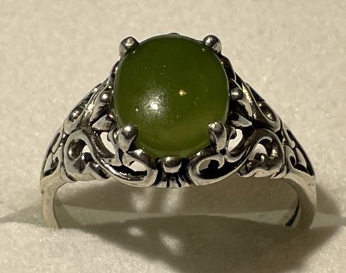 Vintage Kabana Designer Sterling Silver Nephrite Jade Ring Size Full 7.75 in Good Condition (1 of 3)