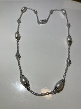 JUDITH RIPKA Exquisite 21" Sterling Silver Faux Pearl/CZ Necklace in Never Worn Condition: JUDITH RIPKA Exquisite 21" Sterling Silver Faux Pearl/CZ Necklace in Never Worn Condition. $5 Domestic Shipping.