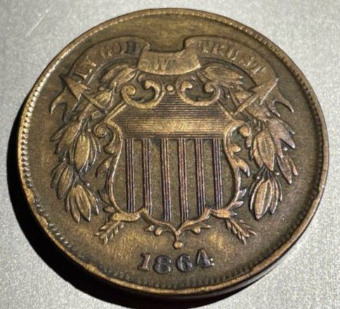 1864 Circulated Condition Cleaned US Two Cent Piece as Pictured. (1 of 2)