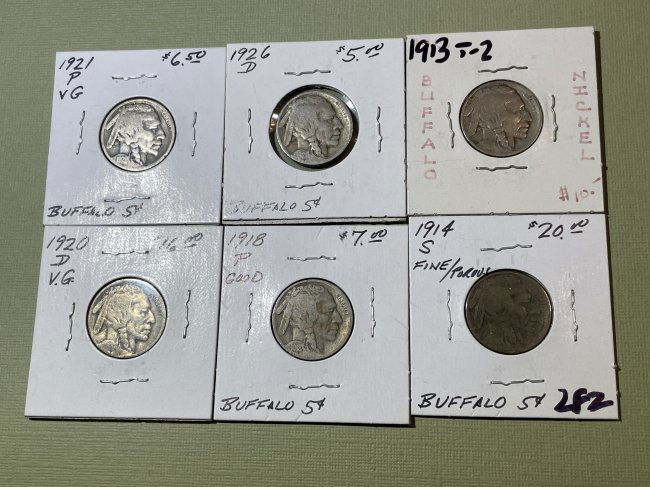 (6) Different Date Circulated Conditions Buffalo Nickels as Pictured. (1 of 8)