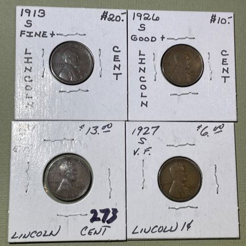 1931-D, 1927-S, 1913-S, 1926-S GOOD/EF Circulated Conditions Lincoln Cents as Pictured. (1 of 4)