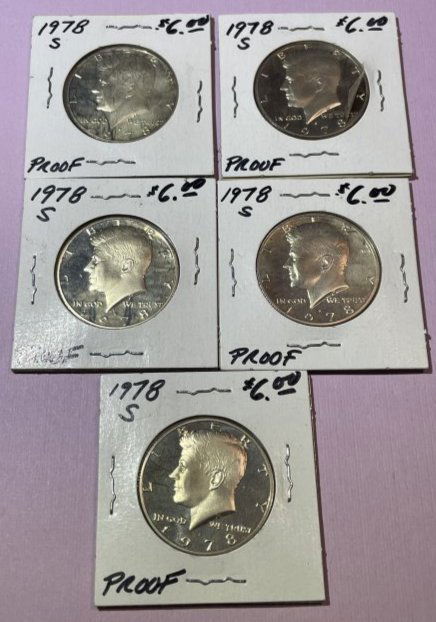 (5) 1978-S PROOF CLAD KENNEDY HALF DOLLARS AS PICTURED. (1 of 2)