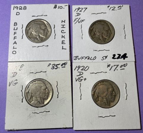 1918-D, 1920-D, 1927-D, 1928-D Good Circulated Conditions Buffalo Nickels as Pictured. (1 of 6)