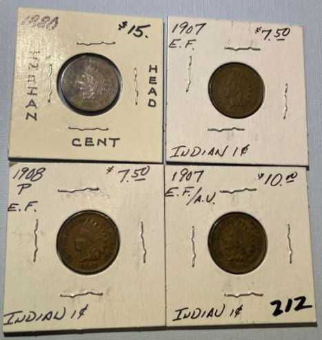(4) Extra Fine-AU Circulated Conditions Indian Head Cents as Pictured. (1 of 8)
