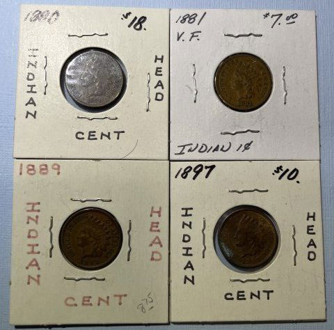 (4) Different Dates VF-AU Conditions Indian Head Cents as Pictured. (1 of 6)