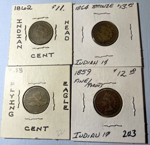 (4) Early Circulated Conditions Flying Eagle & Indian Head Cents as Pictured. (1 of 4)