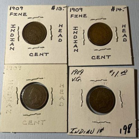 (4) 1909 Nice Circulated Conditions Indian Head Cents as Pictured. (1 of 4)