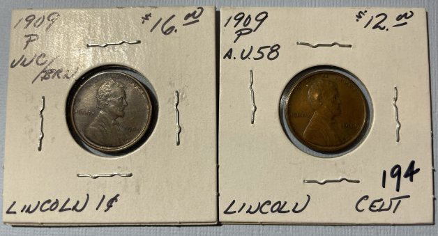 (2) 1909-P Nice AU/UNCIRCULATED Brown Condition Lincoln Cents as Pictured. (1 of 4)
