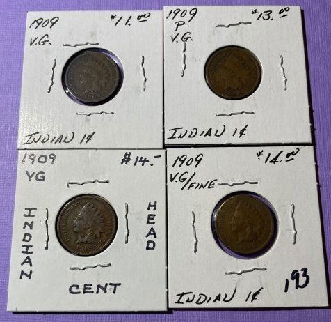 (4) 1909 Nice Circulated Conditions Indian Head Cents as Pictured. (1 of 4)