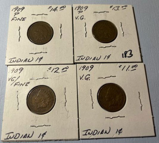 (4) 1909-P VG/Fine Conditions Indian Head Cents as Pictured. (1 of 4)