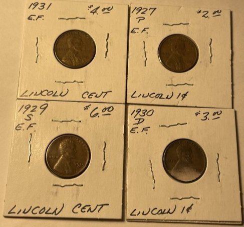 1929-S, 1931-P, 1930-D, 1927-P Extra Fine Conditions Lincoln Cents as Pictured. (1 of 5)