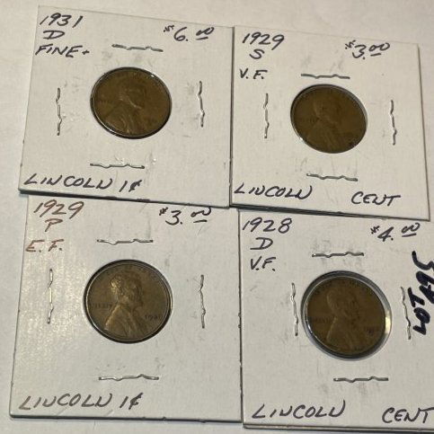 1928-D, 1929-P, 1929-S, 1931-D FINE-EF Conditions Lincoln Cents as Pictured. (1 of 5)