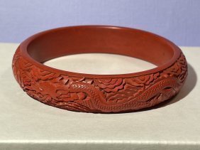 Vtg Chinese Carved Cinnabar Dragon Bangle Bracelet 1/2” Wide in VG Preowned Condition (1 of 5)