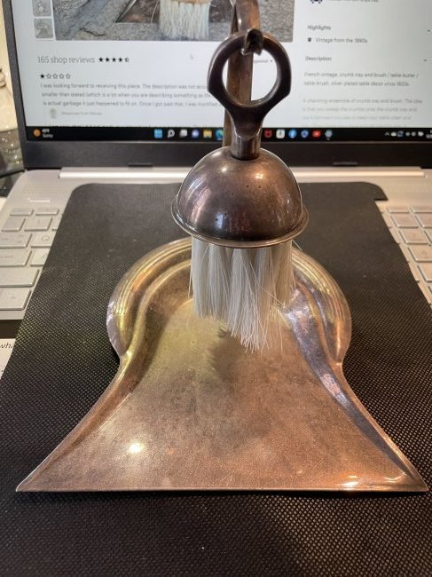 Vintage Silver-Plated Silent Butler Crumb Tray Dustpan w/Brush in Good Preowned Condition. (1 of 6)