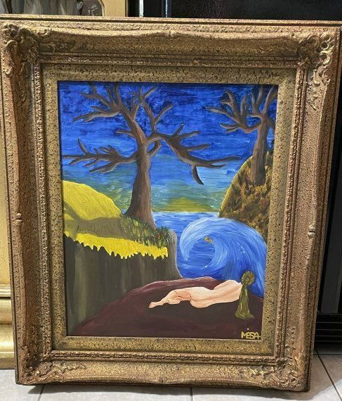 Vtg New Jersey Artist Oil/Acrylic Painting 24" x 36" Mounted in a Custom Frame VG Condition (1 of 6)