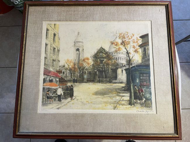 Antique 1920s French Color Litho/Etching Paris Street Scene by Charles Blondin (1913-1991) (1 of 8)