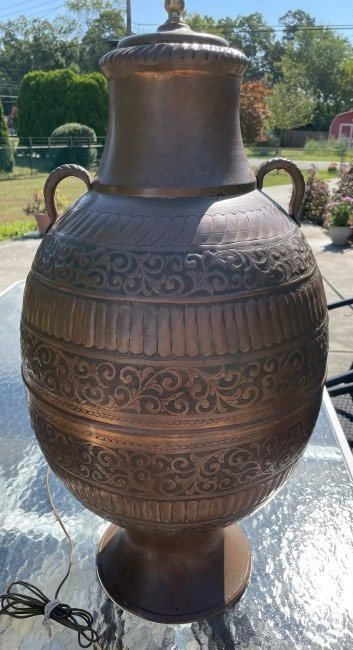Huge Very Heavy All Copper Heavy Arts & Crafts Era Hand Made Table Lamp 26.5" Tall & 14" Wide (1 of 10)