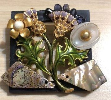 Handmade Unique Repurposed Fashion Jewelry Pin Lot #240 on a 2" x 2" Base as Pictured. (1 of 3)