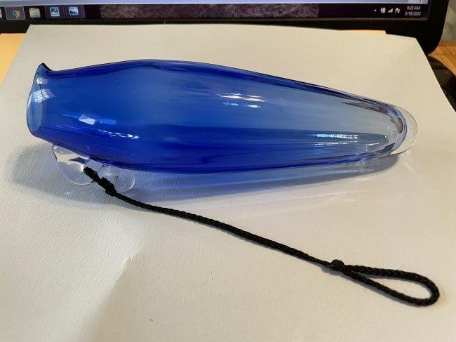 Vintage Blue Art Glass Wall Pocket Bud Vase 8" Signed by the Artist in VG Preowned Condition (1 of 4)