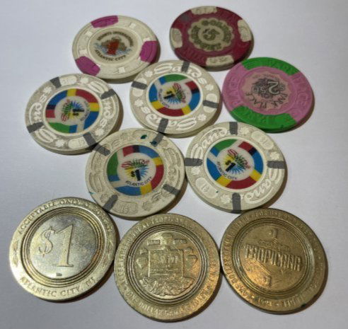 9-Atlantic City Obsolete Casino Gaming Tokens/Chips as Pictured Preowned (1 of 3)
