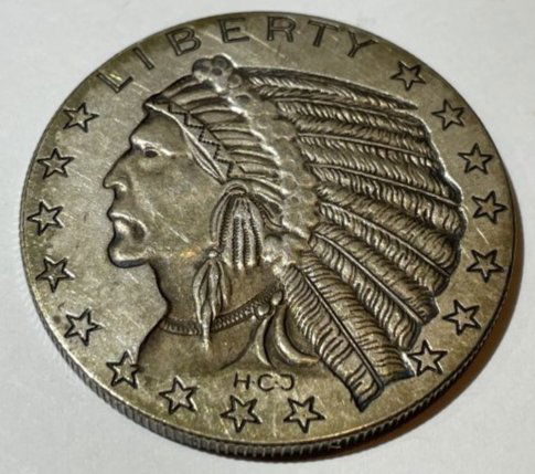 1-Ounce .999 Incuse Indian Fine Silver Head Dress Round Bullion Medal as Pictured. (1 of 2)