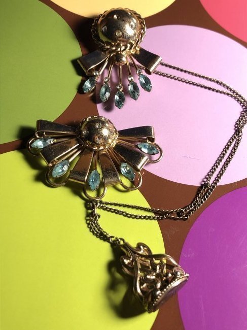 Antique Enzell Rose Gold Vermeil over Sterling Silver Rhinestone Pocket Watch Fob... (1 of 8)