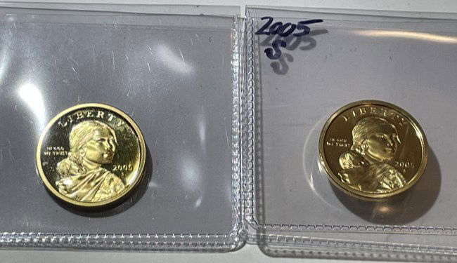 (2) 2005-S Choice Proof Sacagawea Brass Dollars as Pictured. (1 of 4)