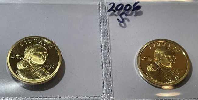 (2) 2006-S Choice Proof Sacagawea Brass Dollars as Pictured. (1 of 4)