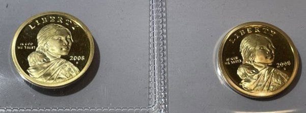 (2) 2008-S Choice Proof Sacagawea Brass Dollars as Pictured. (1 of 4)