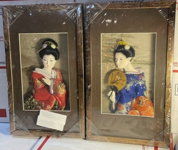 Never Opened Chinese/Japanese 3-D Chinoiserie Wall Plaques 7.5" x 13" in Original Cello. (1 of 4)