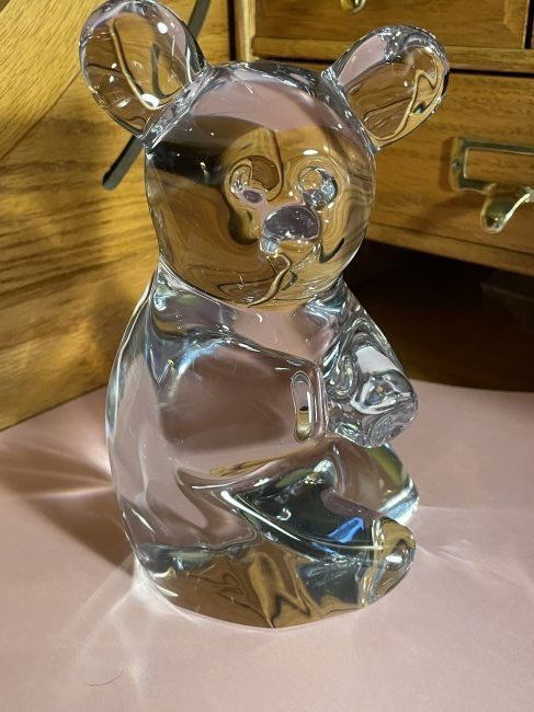 Vtg Signed DAUM 7.5" Tall CLEAR CRYSTAL Art Glass TEDDY BEAR Made in France.. (1 of 6)