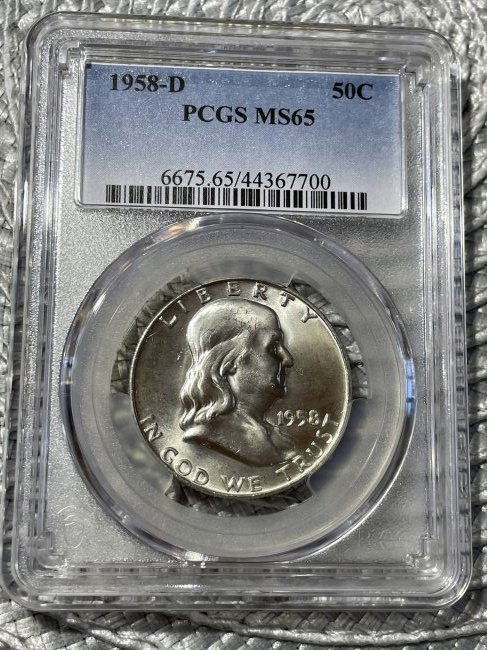 PCGS Certified 1958-D MS65 Condition Franklin Silver Half Dollar as Pictured. (1 of 4)