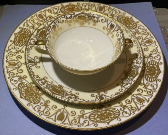 Noritake 3-Pc Holiday Ball Pattern Large Round Dinner Plate, Cup & Saucer.: Noritake 3-Pc Holiday Ball Pattern Large Round Dinner Plate, Cup & Saucer. Beautiful White Bone China Hand Painted Heavy Gold Decoration. $15 Domestic Shipping.