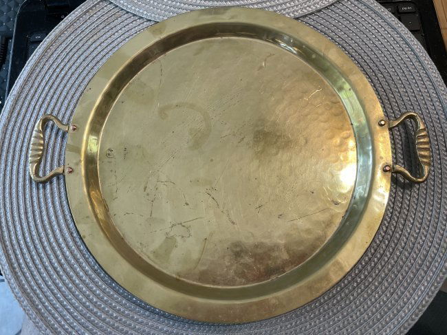 Antique Russian Hand-Hammered Brass 2-Handled Samovar Tray 9.5" x 12" in Good Condition (1 of 5)