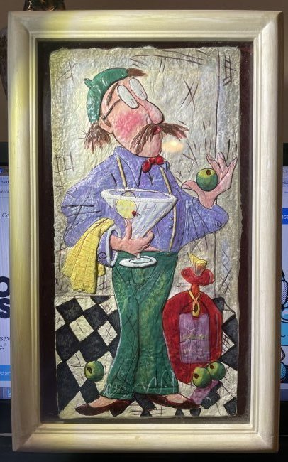 Vintage Encased 3d Artwork Frenchman w/Martini at Hand Frame Size 8" x 13" in VG Preowned (1 of 4)