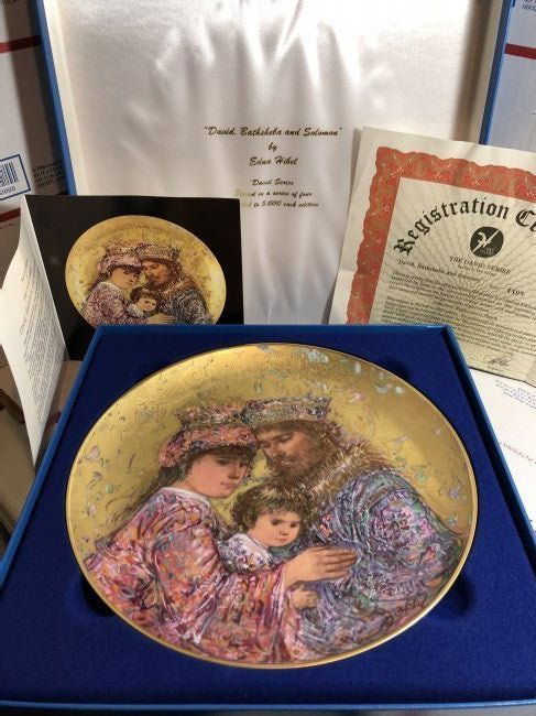 Edna Hibel Plate 2nd of Series David Bathsheba & Solomon MIB w/Certificates in Original Box: Edna Hibel Plate 2nd of Series David Bathsheba & Solomon MIB w/Certificates in Original Box as Pictured. $15 Domestic Shipping.