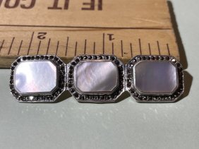 Vintage Sterling Silver Marcasite Mother of Pearl Pin/Brooch in Good Preowned Condition.: Vintage Sterling Silver Marcasite Mother of Pearl Pin/Brooch in Good Preowned Condition. $5 Domestic Shipping.