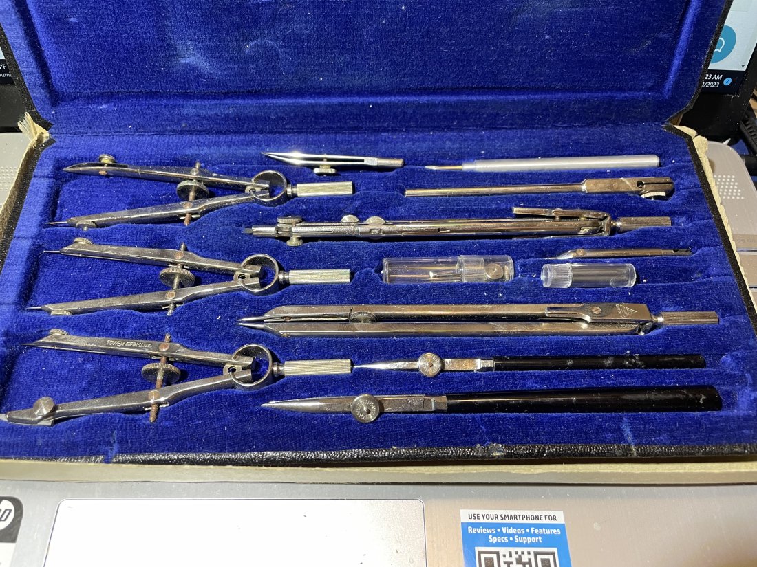 Vtg Tower Precision Germany Drafting Protractor Tool Set Complete with Outer Box as Pic'd: Vintage Tower Precision Germany Drafting Protractor Tool Set Complete with Outer Box as Pictured. $15 Domestic Shipping.