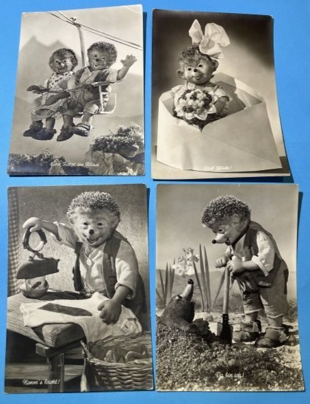(4) Vintage Scarce German Steiff Hedgehog Postcards Preowned from an Estate.: (4) Vintage Scarce German Steiff Hedgehog Postcards Preowned from an Estate. $5 Domestic Shipping. Multiple Lots Won the Postage for Shipping Will Be Combined or Adjusted Accordingly.