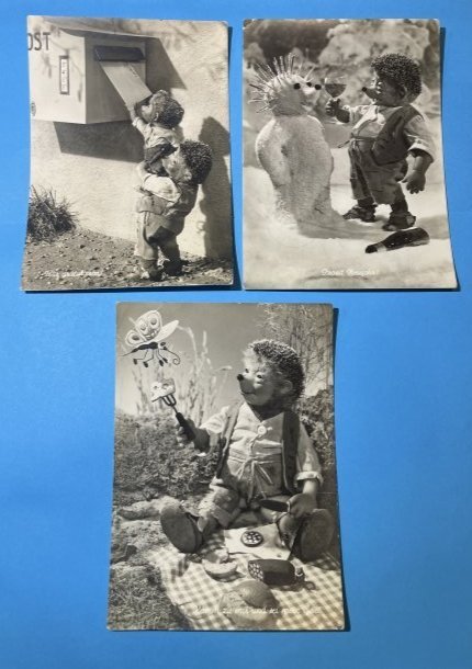 (3) Vintage Scarce German Steiff Hedgehog Postcards Preowned from an Estate.: (3) Vintage Scarce German Steiff Hedgehog Postcards Preowned from an Estate. $5 Domestic Shipping. Multiple Lots Won the Postage for Shipping Will Be Combined or Adjusted Accordingly.
