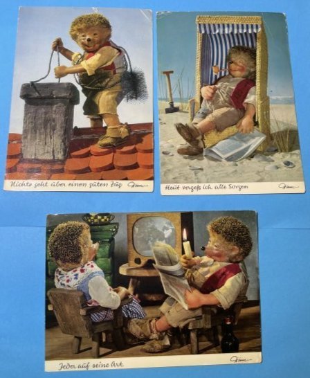 (3) Vintage Scarce German Steiff Hedgehog Postcards Preowned from an Estate.: (3) Vintage Scarce German Steiff Hedgehog Postcards Preowned from an Estate. $5 Domestic Shipping. Multiple Lots Won the Postage for Shipping Will Be Combined or Adjusted Accordingly.
