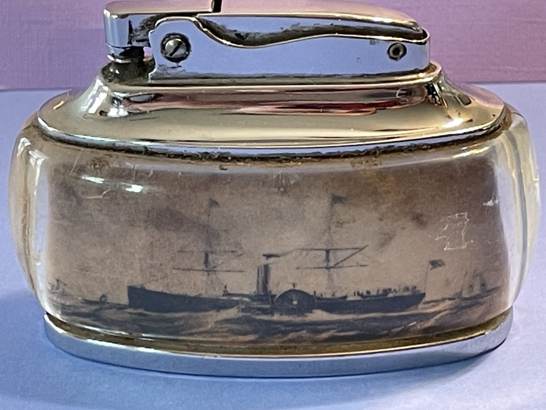 Vtg STEAM/CLIPPER SHIPS DESIGN TROPHY RONSON 3.50" Long Table Lighter in Good Condition.: Vintage STEAM/CLIPPER SHIPS DESIGN TROPHY RONSON 3.50" Long Table Lighter in Good Condition. $7 Domestic Shipping.