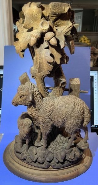 ANTIQUE Black Forest c1890/1900s Carved Wooden Sheeps Carving 14" Tall Preowned from an Estate: ANTIQUE Black Forest c1890/1900s Carved Wooden Sheeps Carving 14" Tall Preowned from an Estate. (see description). Very Nice Carved Details. $20 Domestic Shipping.