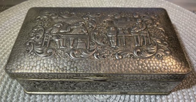 Vintage Base Metal Hand Made Hinged Trinket Box w/Wooden Insert Lining 6" x 3" x 1.75" (1 of 9)