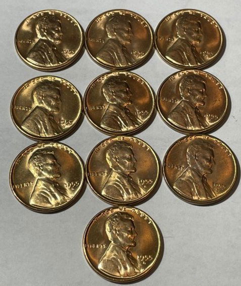 (10) 1955-S Superb Choice BU Red Lincoln Cents as Pictured. (1 of 3)