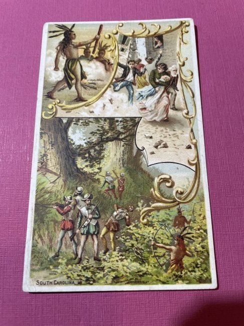 VICTORIAN TRADE CARD SOUTH CAROLINA ARBUCKLE BROS NYC COFFEE.: VICTORIAN TRADE CARD SOUTH CAROLINA ARBUCKLE BROS NYC COFFEE. (ONLY ONE SHIPPING FEE OF $5 ON TRADE CARDS, WHETHER YOU WIN 1 CARD OR 100 CARDS)