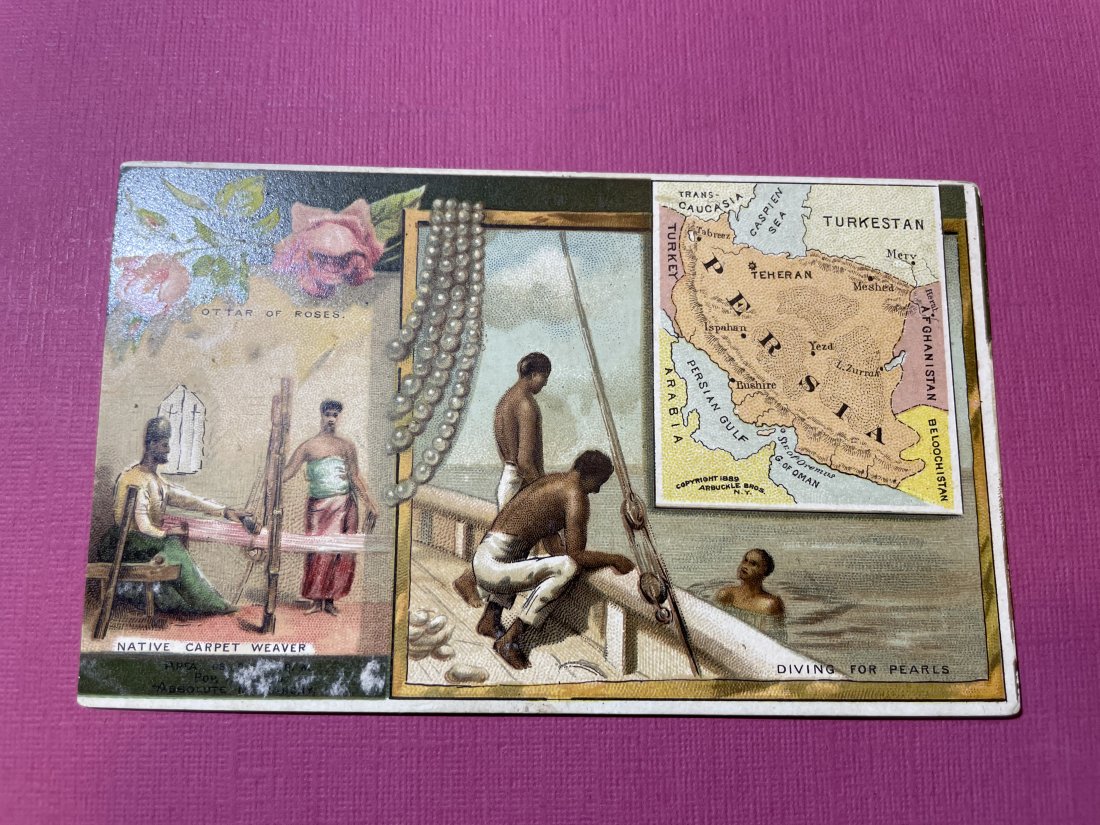 VICTORIAN TRADE CARD PERSIA ARBUCKLE BROS NYC COFFEE.: VICTORIAN TRADE CARD PERSIA ARBUCKLE BROS NYC COFFEE. (ONLY ONE SHIPPING FEE OF $5 ON TRADE CARDS, WHETHER YOU WIN 1 CARD OR 100 CARDS)
