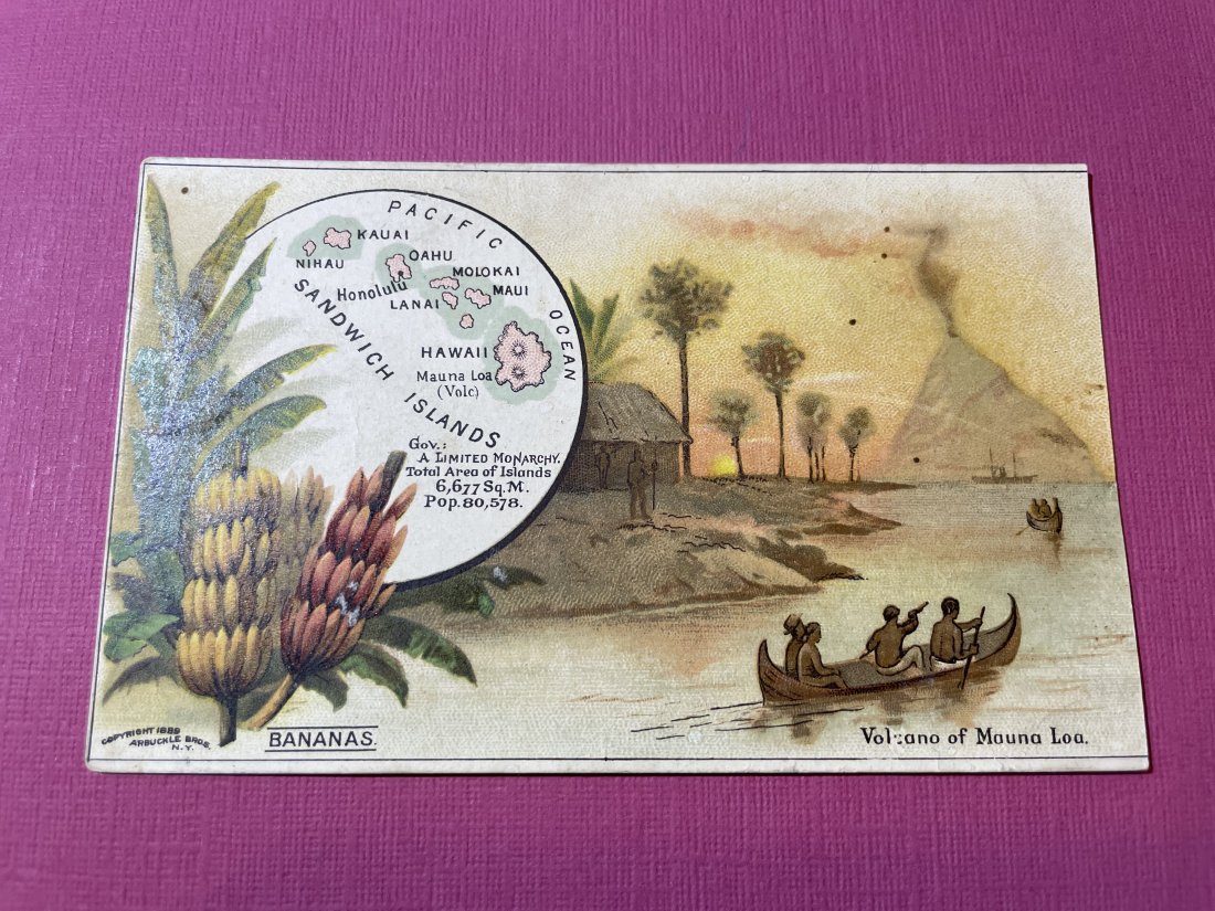 VICTORIAN TRADE CARD HAWAII/SANDWICH ISLANDS ARBUCKLE BROS NYC COFFEE.: VICTORIAN TRADE CARD HAWAII/SANDWICH ISLANDS ARBUCKLE BROS NYC COFFEE. (ONLY ONE SHIPPING FEE OF $5 ON TRADE CARDS, WHETHER YOU WIN 1 CARD OR 100 CARDS)